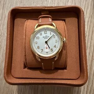 Shinola Gold Case Watch with Brown Leather Strap